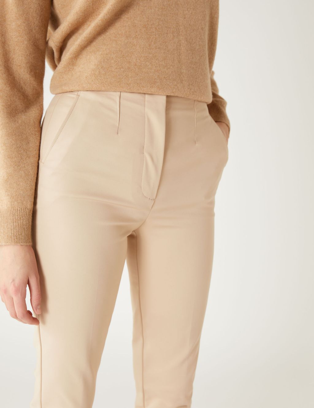 Cotton Blend Slim Fit Ankle Grazer Trousers image 4