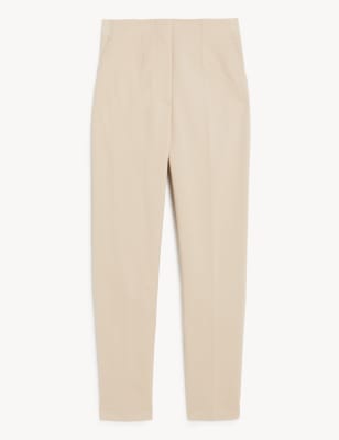 Cotton Blend Slim Fit Ankle Grazer Trousers