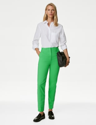 

Womens M&S Collection Schmal geschnittene, knöchellange Hose aus Baumwollmischgewebe - Acid Green, Acid Green