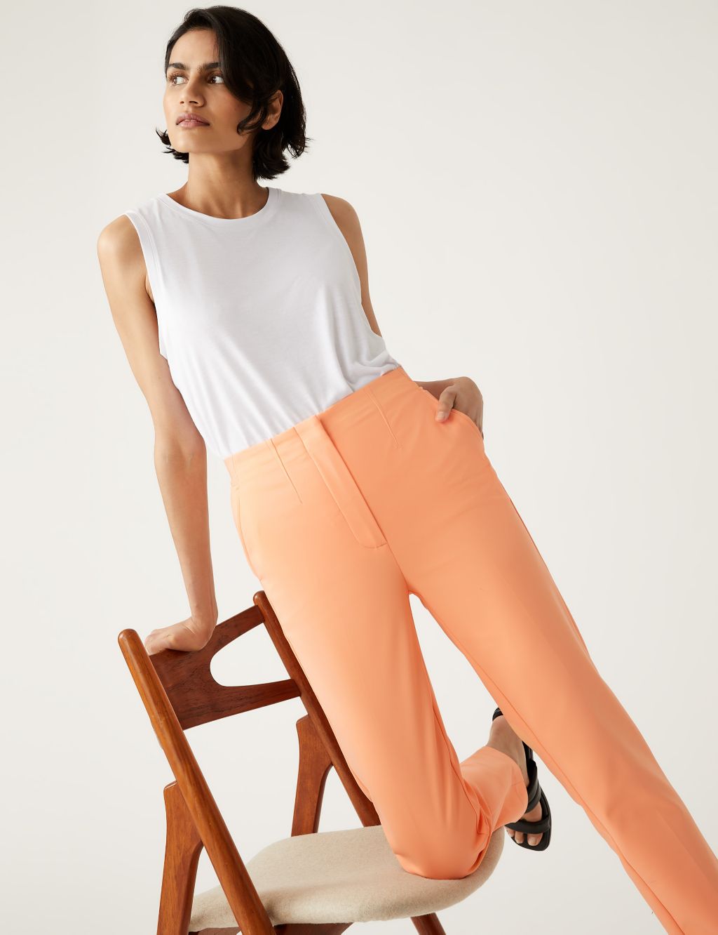 Cotton Blend Slim Fit Ankle Grazer Trousers image 1