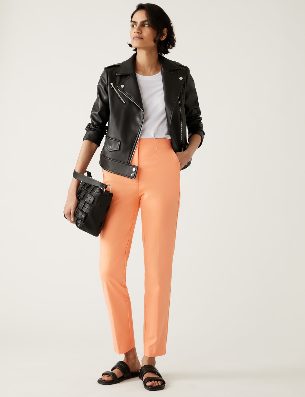 Cotton Blend Slim Fit Ankle Grazer Trousers image 2