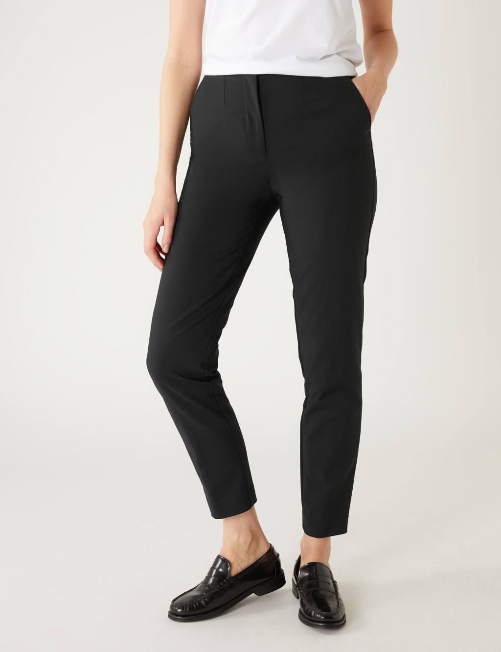 Cotton Blend Slim Fit Ankle Grazer Trousers image 2