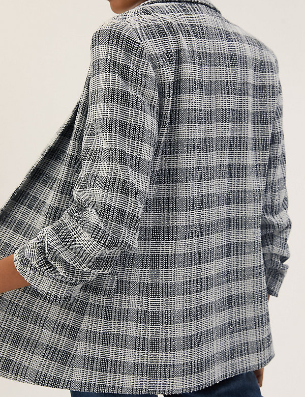 Jersey Checked Ruched Sleeve Blazer Jacket