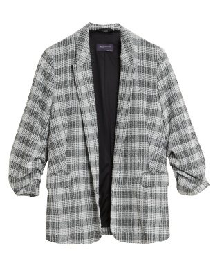 

Womens M&S Collection Karierter Jersey-Blazer mit gerafften Ärmeln - Grey Mix, Grey Mix
