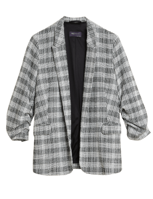 

Womens M&S Collection Jersey Checked Ruched Sleeve Blazer Jacket - Grey Mix, Grey Mix