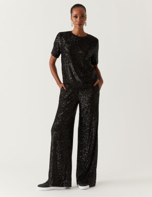 Alodia sequin best sale flared trousers