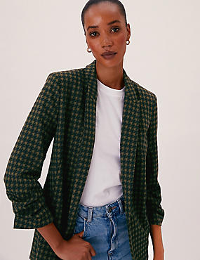 Jersey Relaxed Checked Ruched Sleeve Blazer