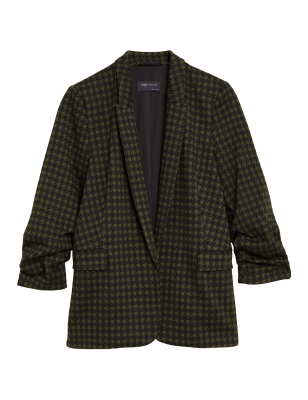 

M&S Collection Blazer de punto de pata de gallo de manga fruncidaWomens - Khaki Mix, Khaki Mix