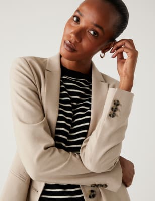 

Womens M&S Collection Marl Slim Single Breasted Blazer - Natural Beige, Natural Beige