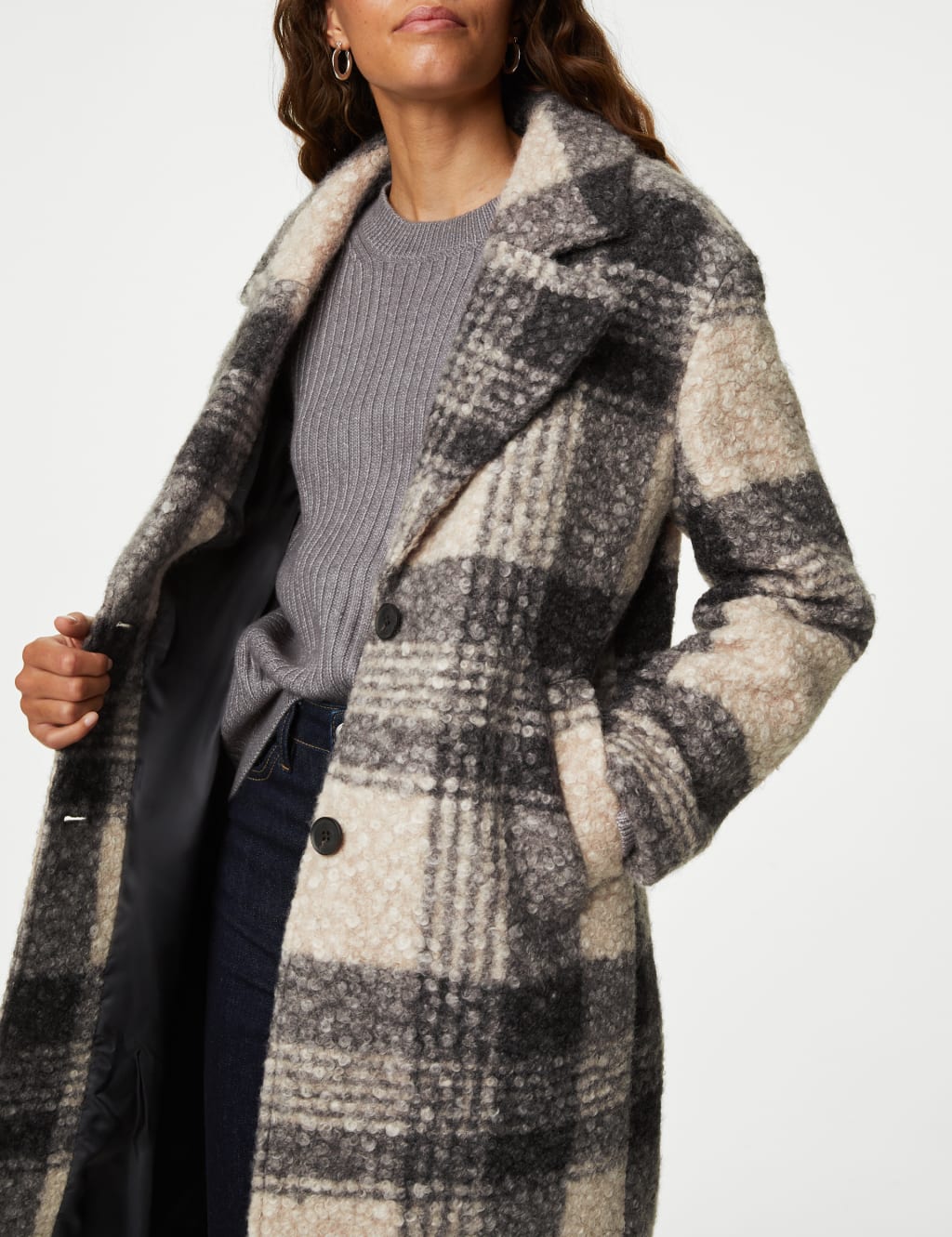 Checked Textured Single Breasted Coat image 4