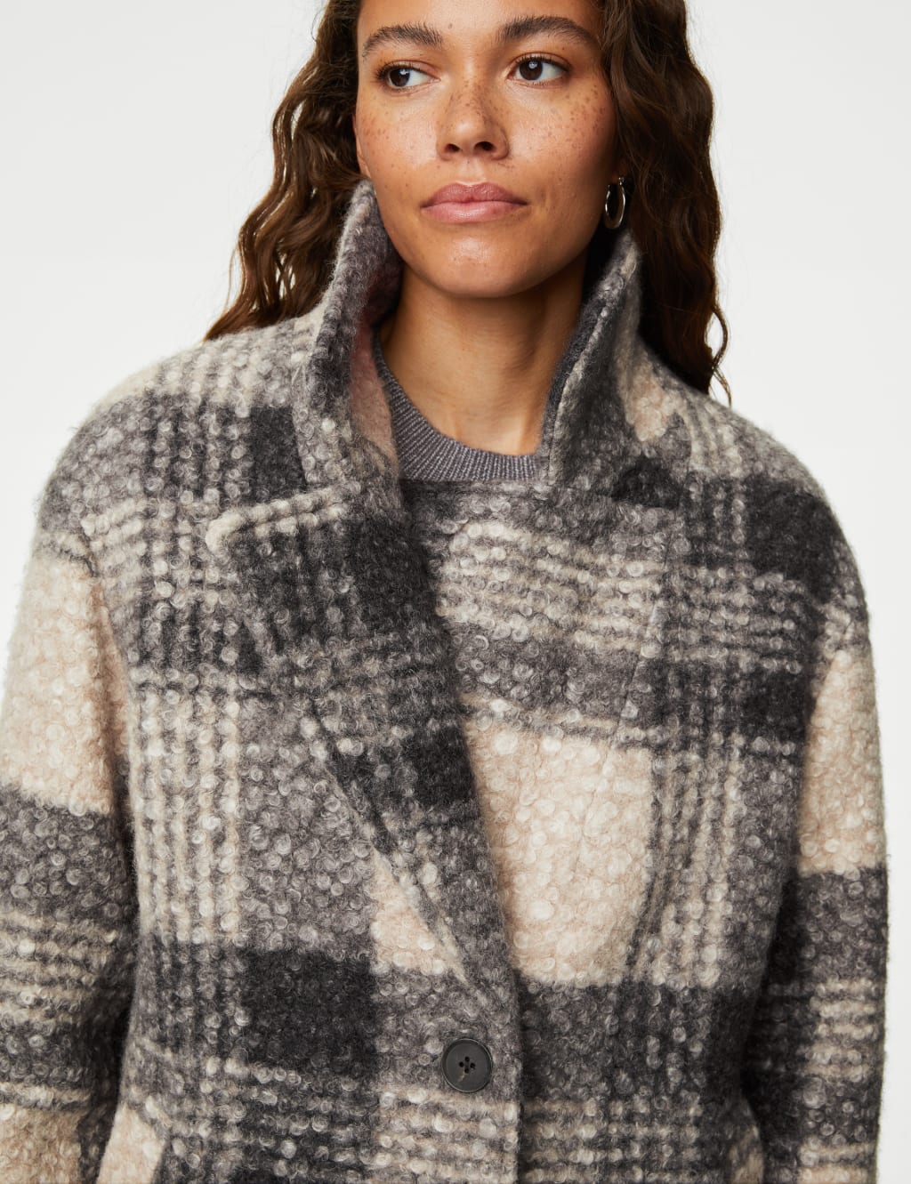 Checked Textured Single Breasted Coat image 5