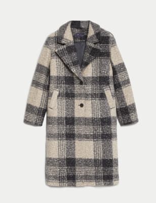 Checked Textured Single Breasted Coat