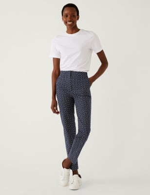 

Womens M&S Collection Cotton Rich Polka Dot Slim Fit Trousers - Navy Mix, Navy Mix