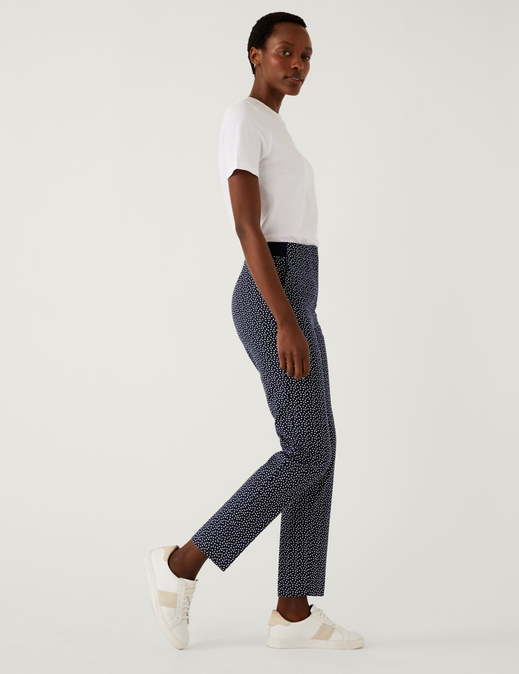 Cotton Rich Polka Dot Slim Fit Trousers image 3