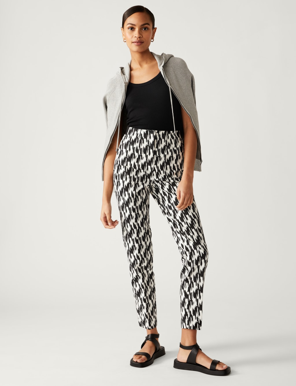 Cotton Blend Printed Slim Fit Trousers image 1
