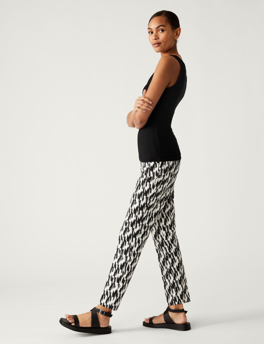 Cotton Blend Printed Slim Fit Trousers image 3