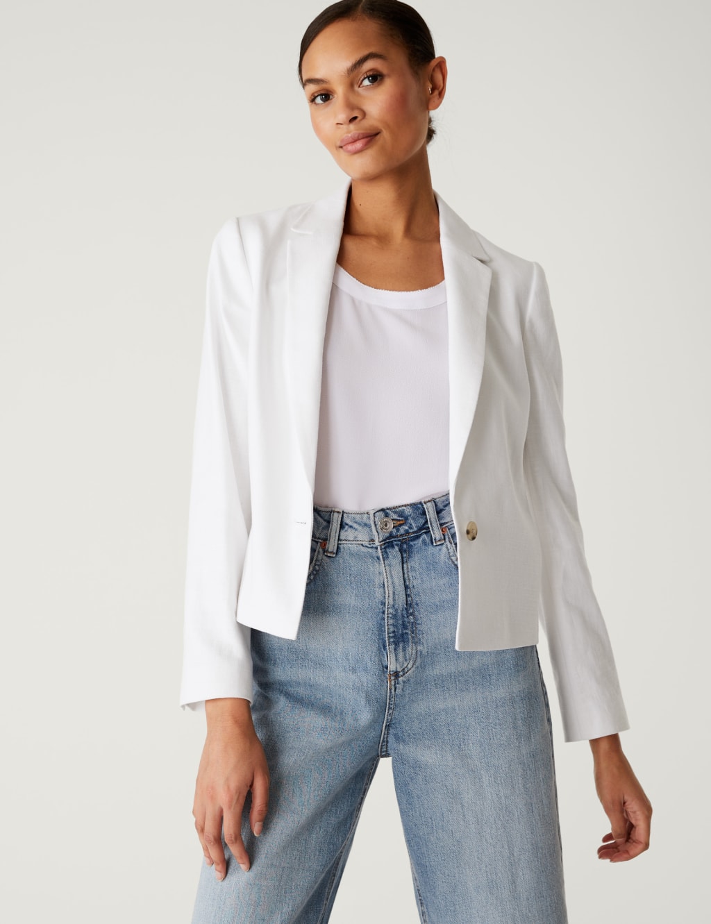 Linen Blend Tailored Cropped Blazer image 2