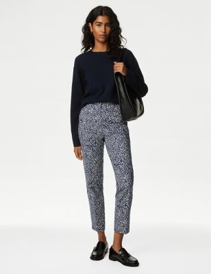 

Womens M&S Collection Cotton Rich Geometric Slim Fit Trousers - Blue Mix, Blue Mix
