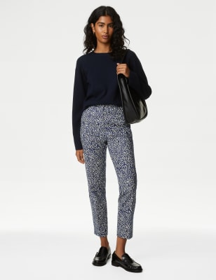

Womens M&S Collection Schmal geschnittene Hose mit hohem Baumwollanteil und geometrischem Muster - Blue Mix, Blue Mix