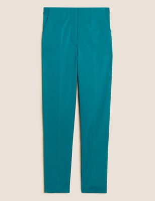 

Womens M&S Collection Cotton Blend Slim Fit Ankle Grazer Trousers - Dark Aqua, Dark Aqua