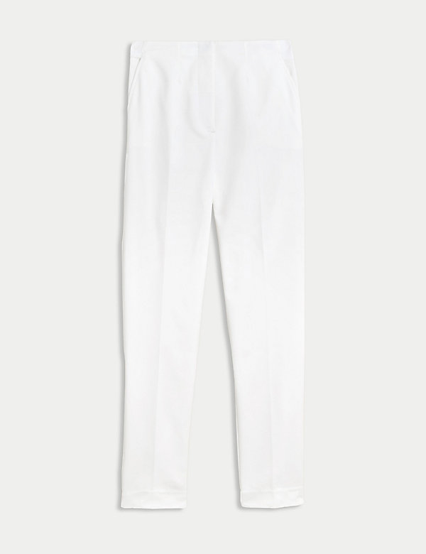 Cotton Blend Slim Fit Ankle Grazer Trousers - HK