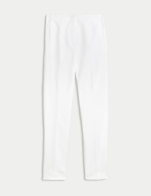M&S Womens Cotton Blend Slim Fit Ankle Grazer Trousers - 8LNG - Ivory, Ivory,Sand