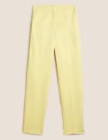Cotton Blend Slim Fit Ankle Grazer Trousers