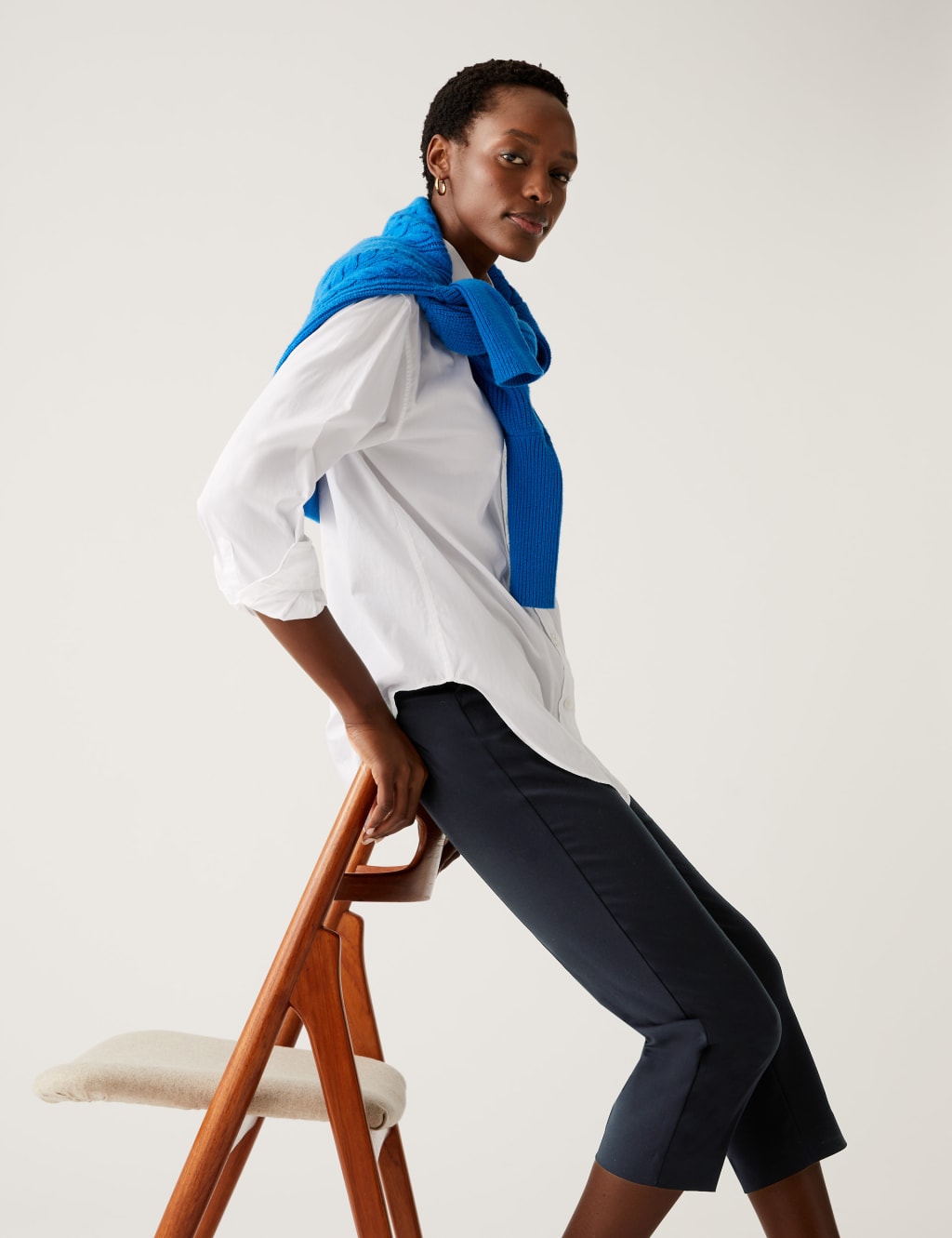Cotton Blend Slim Fit Cropped Trousers image 1