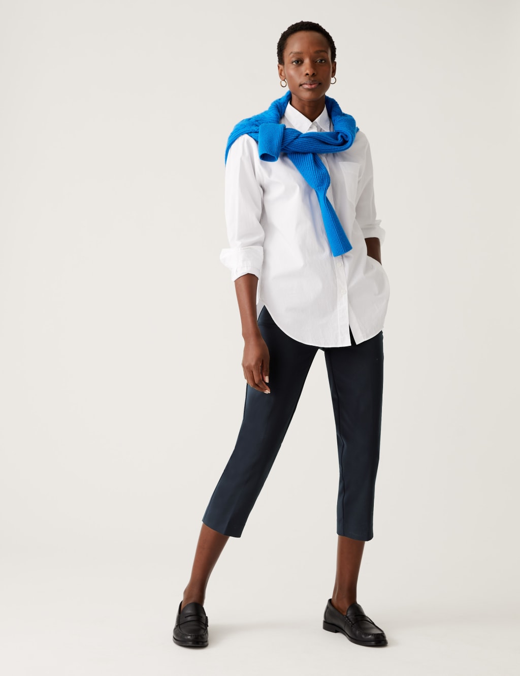 Cotton Blend Slim Fit Cropped Trousers image 2