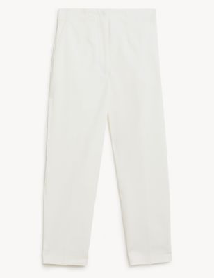 Cotton Blend Slim Fit Cropped Trousers