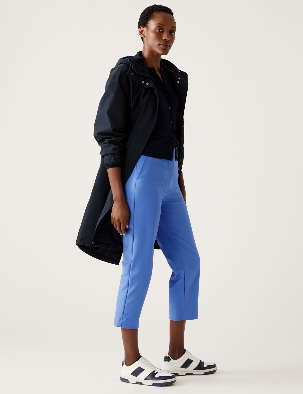 Cotton Blend Slim Fit Cropped Trousers image 1