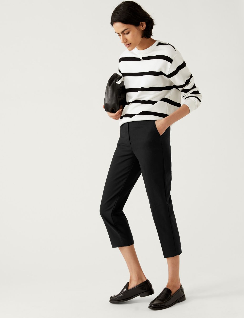 Cotton Blend Slim Fit Cropped Trousers image 2