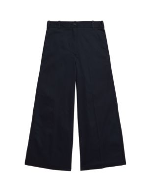 

Womens M&S Collection Cotton Rich Wide Leg Cropped Trousers - Navy, Navy