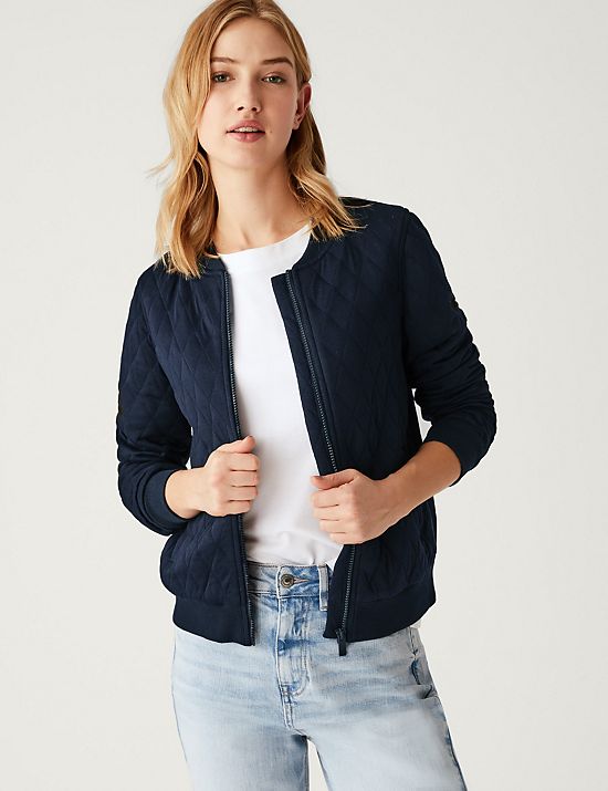 Jersey Quilted Relaxed Bomber Jacket