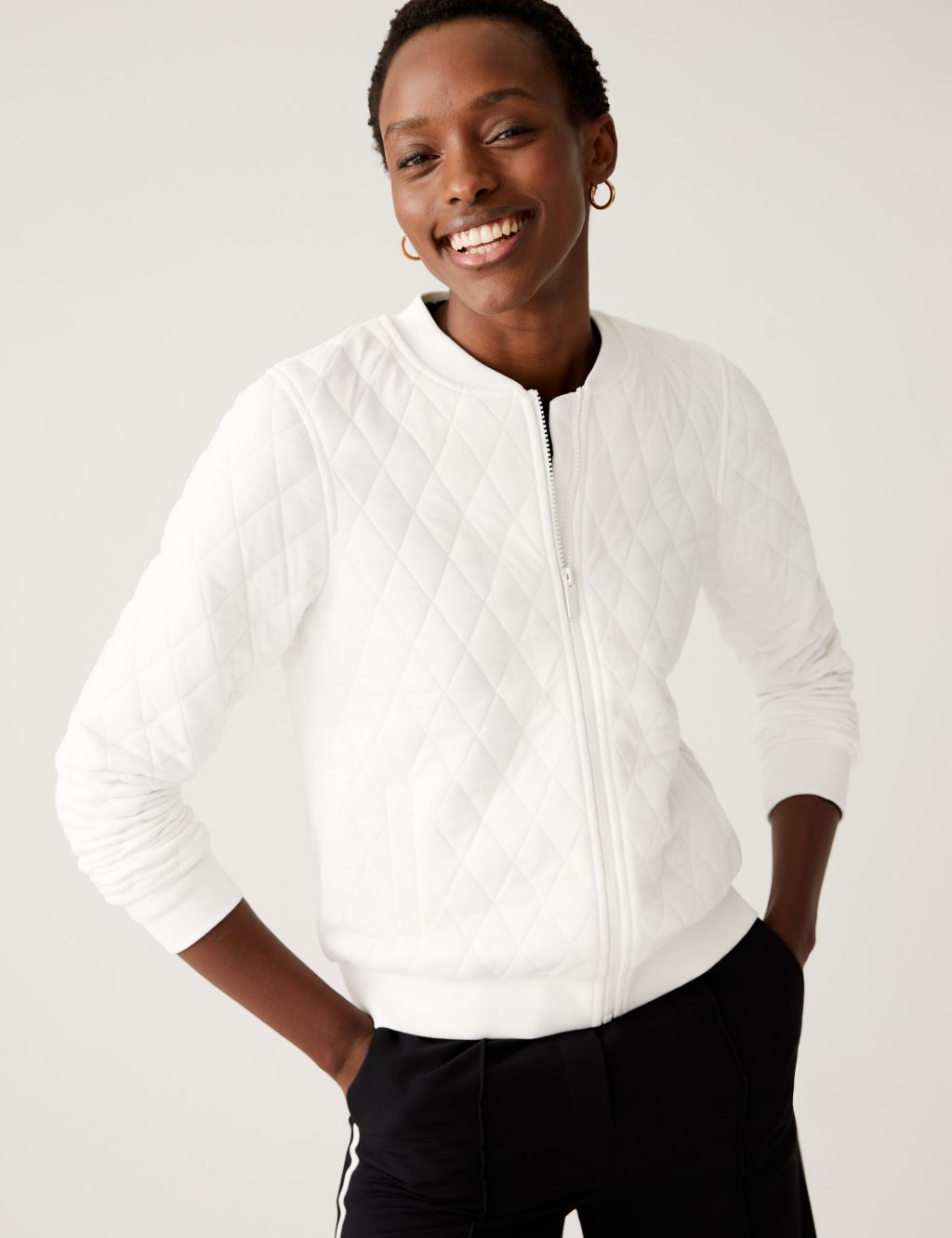 Jersey Quilted Relaxed Bomber Jacket image 1