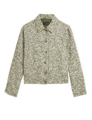 

Womens M&S Collection Tweed Textured Relaxed Trucker Jacket - Khaki Mix, Khaki Mix