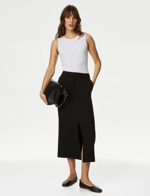 M&S Womens Split Front Maxi A-Line Skirt - 6REG - Black, Black