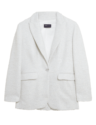 

Womens M&S Collection Auf Figur geschnittener Tweed-Blazer mit Glitzereffekt - Ivory, Ivory