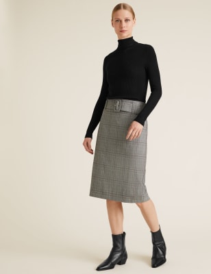 Knee length check outlet skirts