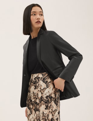 

Womens M&S Collection Faux Leather Single Breasted Blazer - Black, Black