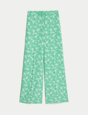 Floral Drawstring Wide Leg Trousers