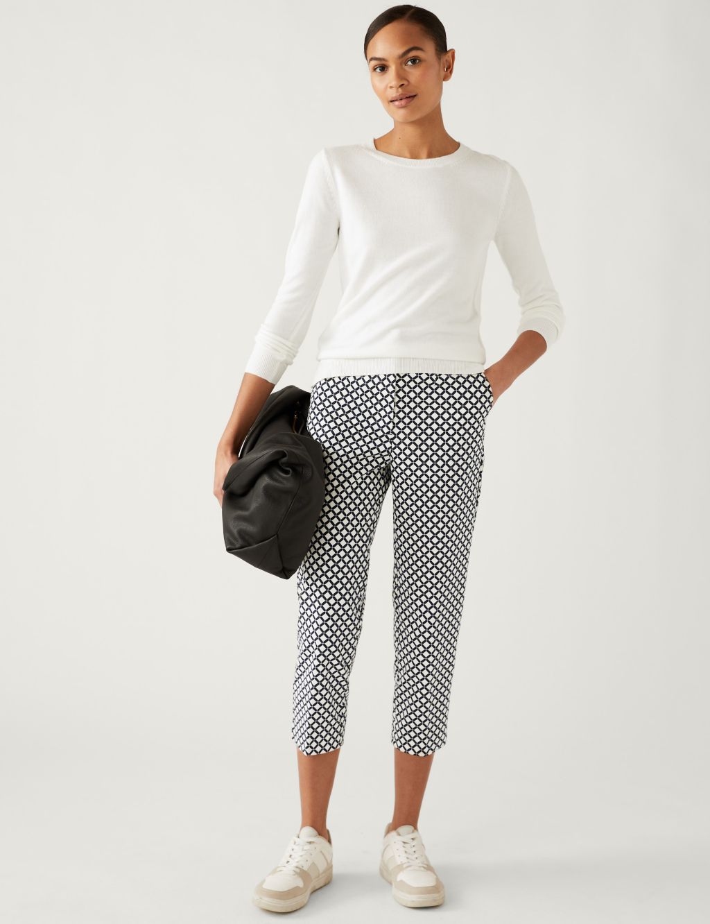 Cotton Rich Geometric Slim Fit Trousers image 1
