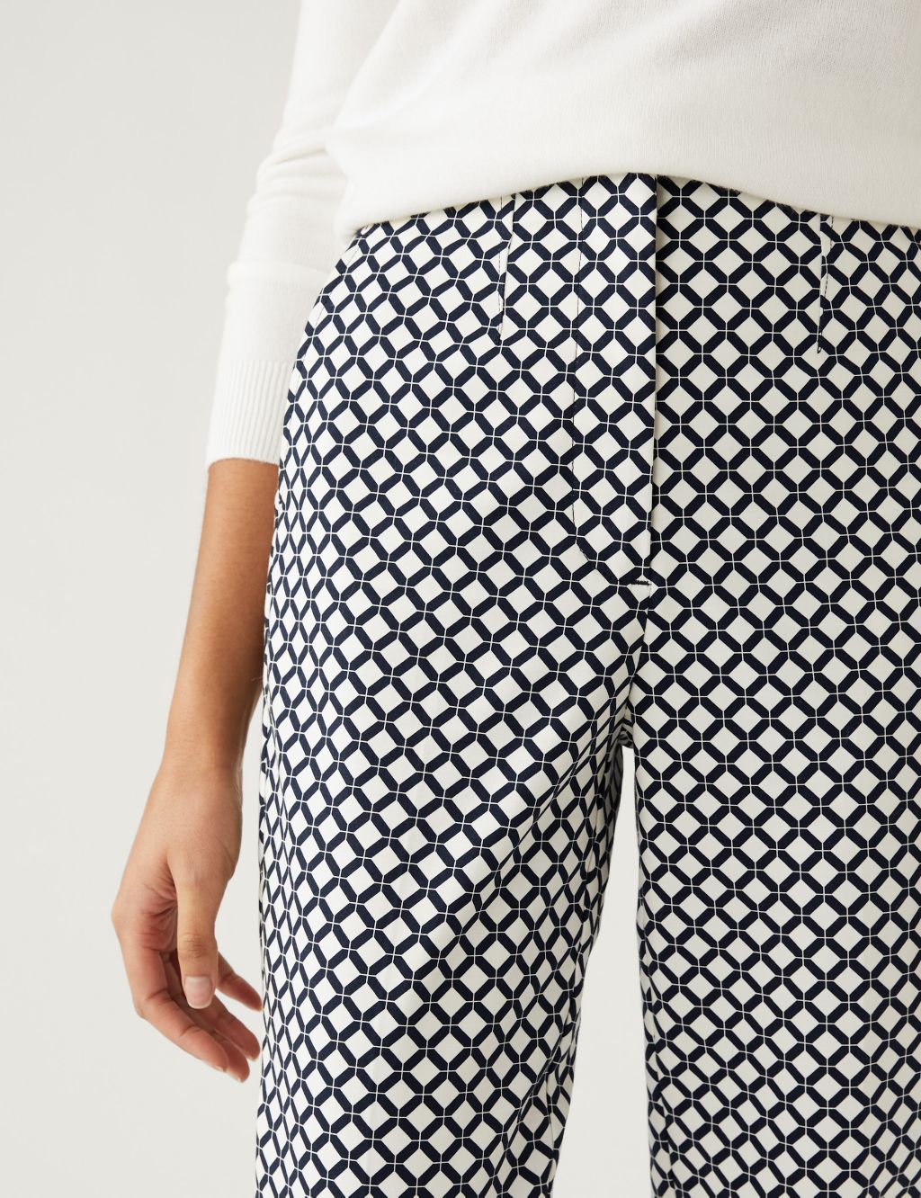 Cotton Rich Geometric Slim Fit Trousers image 3