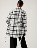 Checked Textured Belted Shacket with Wool