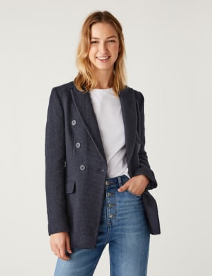 

M&S Collection Blazer de corte sastre con botonadura doble de tweedWomens - Navy, Navy