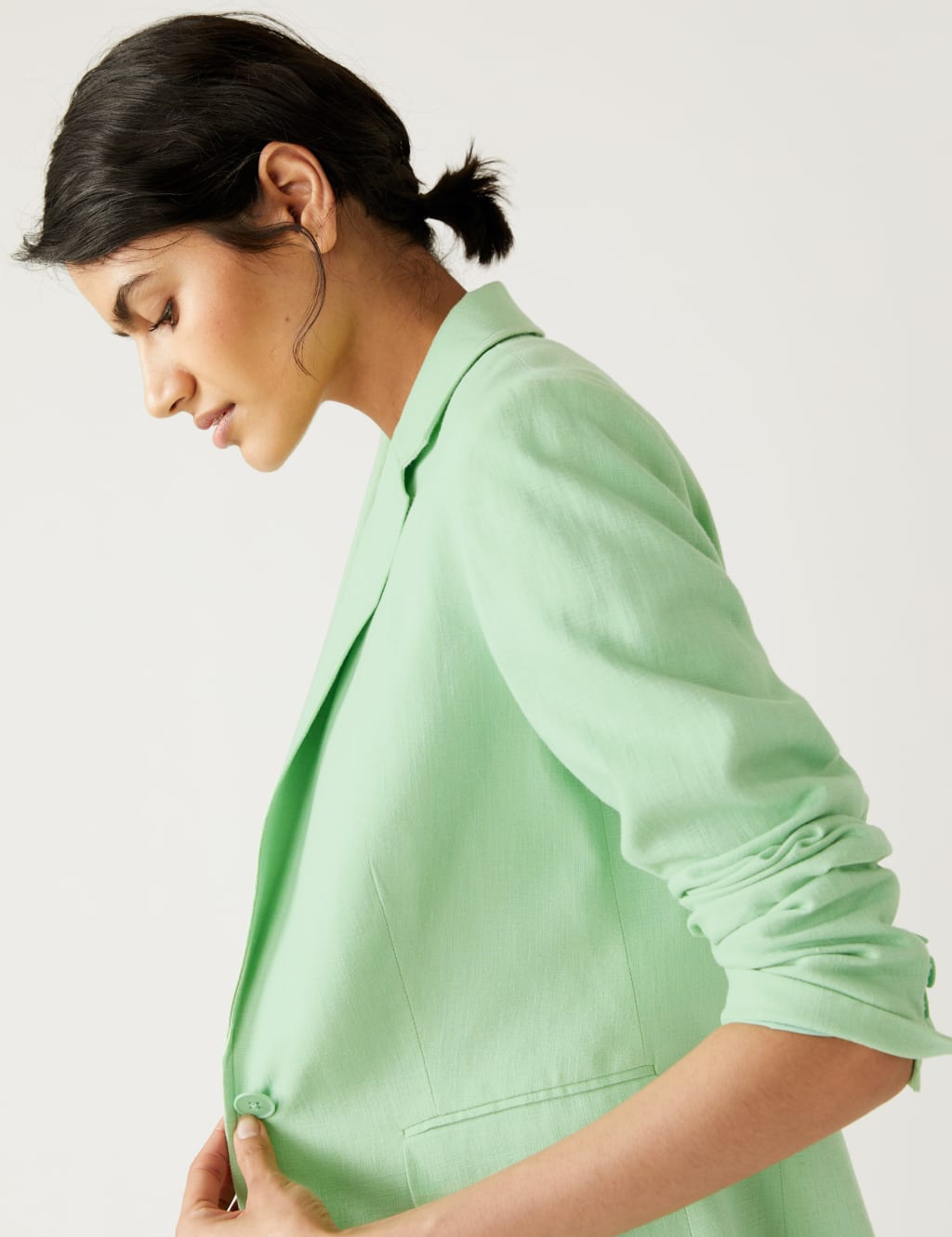 Linen Blend Tailored Single Breasted Blazer image 1