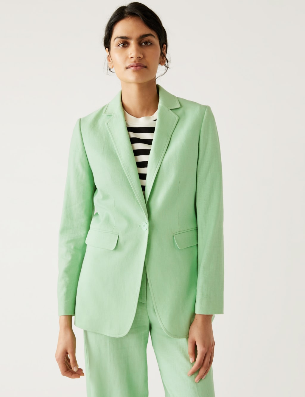 Linen Blend Tailored Single Breasted Blazer image 3
