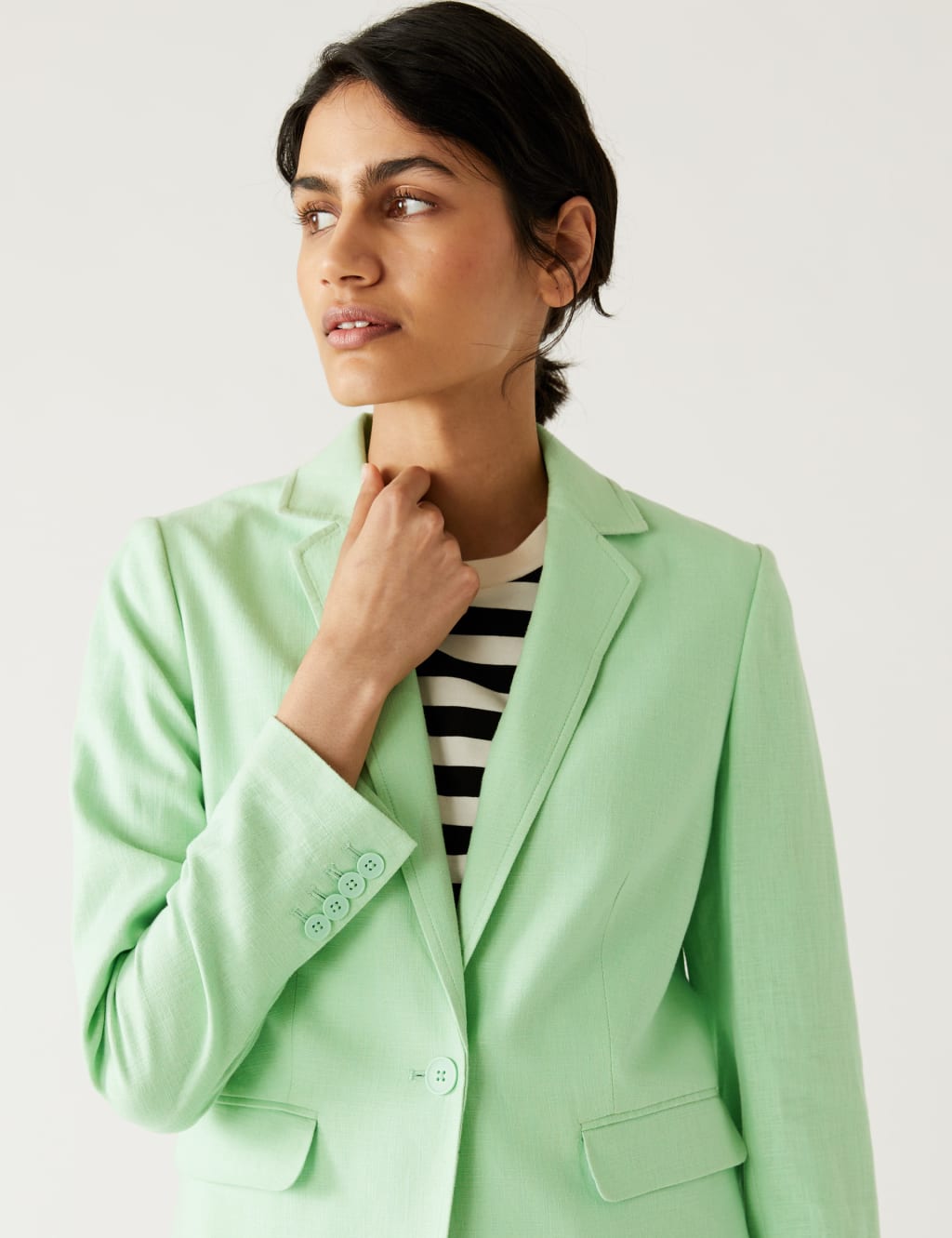 Linen Blend Tailored Single Breasted Blazer image 4