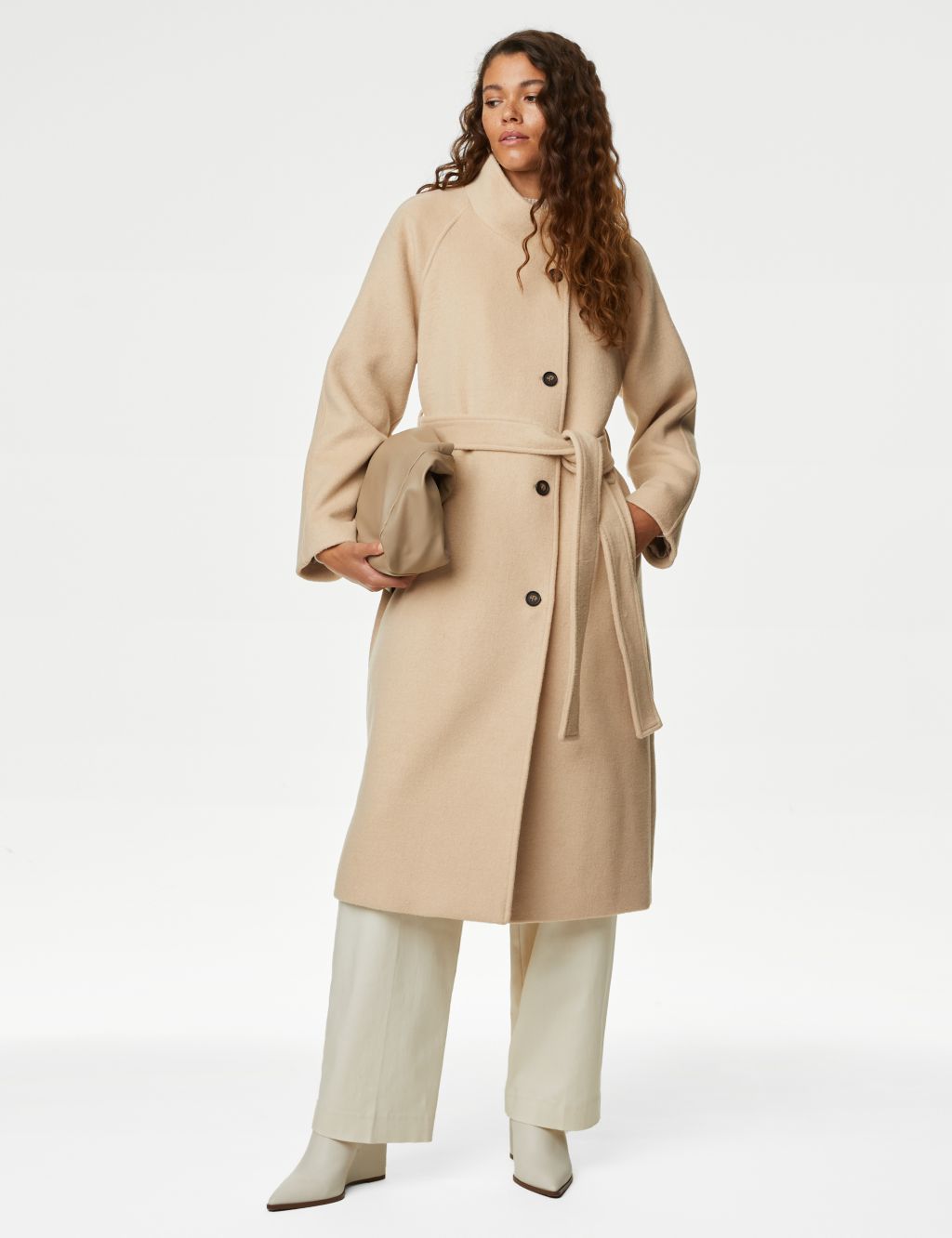 Belted Funnel Neck Wrap Coat with Wool image 1