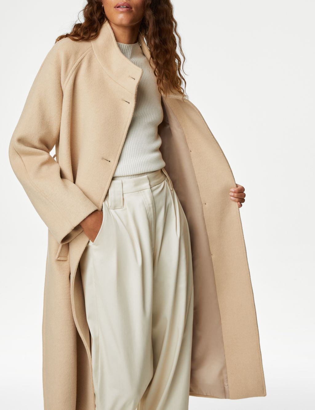 Belted Funnel Neck Wrap Coat with Wool image 4